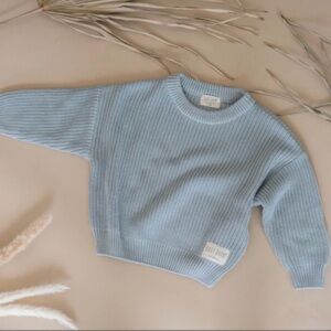 Baby Barn brand chunky rib little knit sweater ice blue 2T